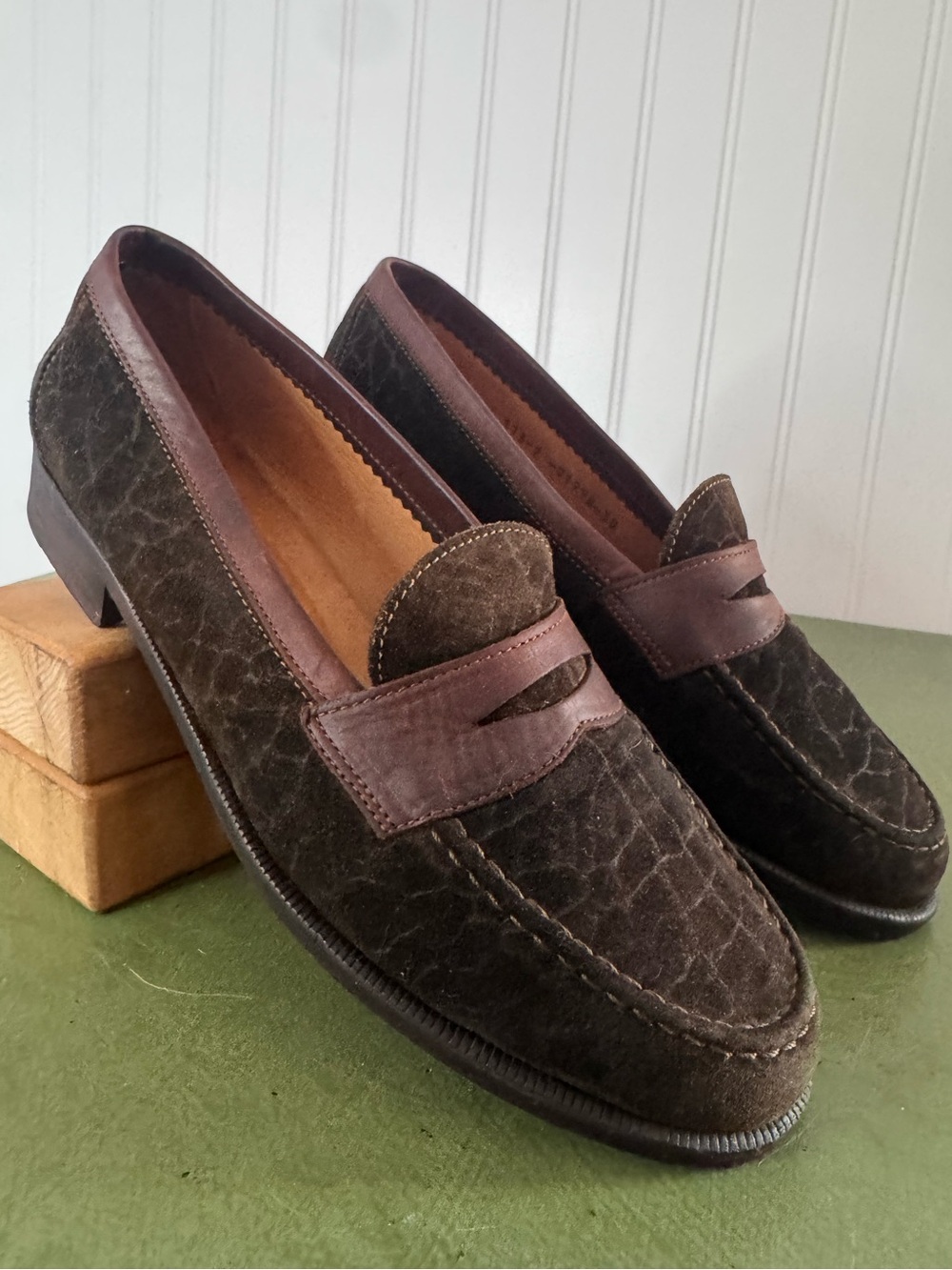VTG Lottusse Textured Penny Loafers in Goat Suede and Smooth Leather *Spain*